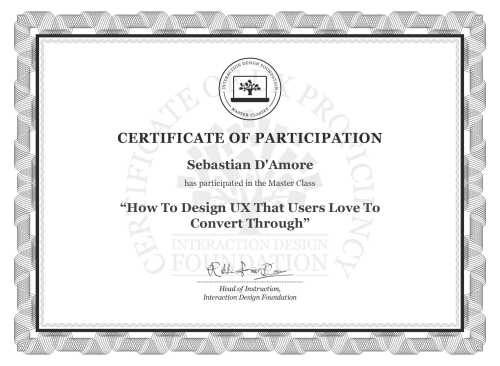 Sebastian D'Amore’s Masterclass Certificate: How To Design UX That Users Love To Convert Through
