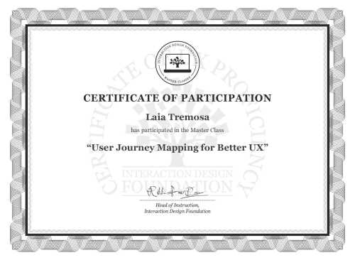 Laia Tremosa’s Masterclass Certificate: User Journey Mapping for Better UX