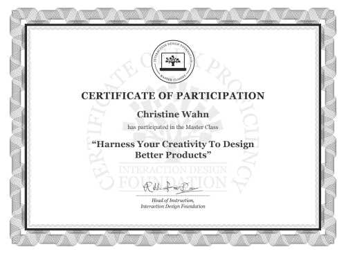 Christine Wahn’s Masterclass Certificate: Harness Your Creativity To Design Better Products