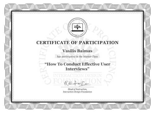 Vasilis Baimas’s Masterclass Certificate: How To Conduct Effective User Interviews