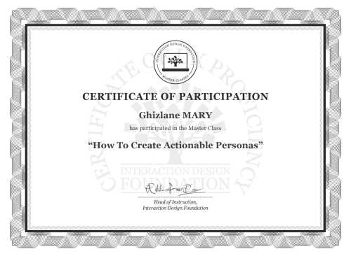 Ghizlane MARY’s Masterclass Certificate: How To Create Actionable Personas