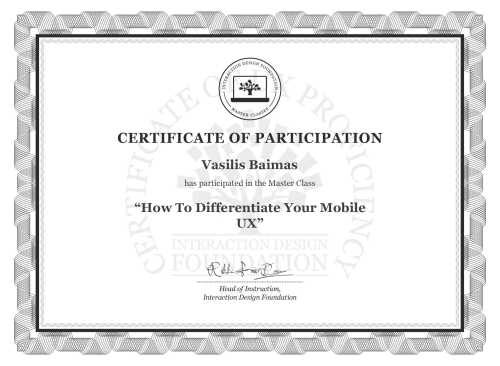 Vasilis Baimas’s Masterclass Certificate: How To Differentiate Your Mobile UX