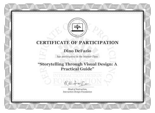 Dino DeFazio’s Masterclass Certificate: Storytelling Through Visual Design: A Practical Guide