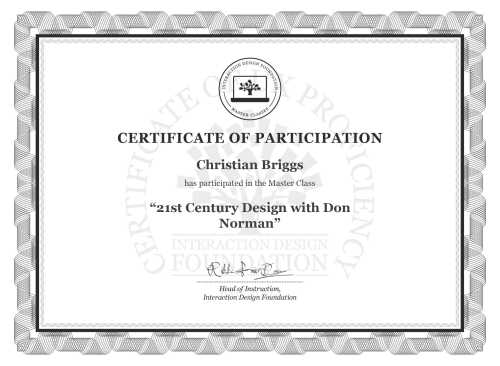 Christian Briggs’s Masterclass Certificate: 21st Century Design with Don Norman