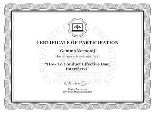 Gemma Vernooij’s Masterclass Certificate: How To Conduct Effective User Interviews