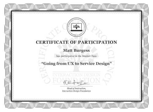 Matt Burgess’s Masterclass Certificate: Going from UX to Service Design