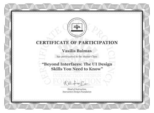 Vasilis Baimas’s Masterclass Certificate: Beyond Interfaces: The UI Design Skills You Need to Know