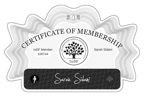 Sarah's Certificate of membership