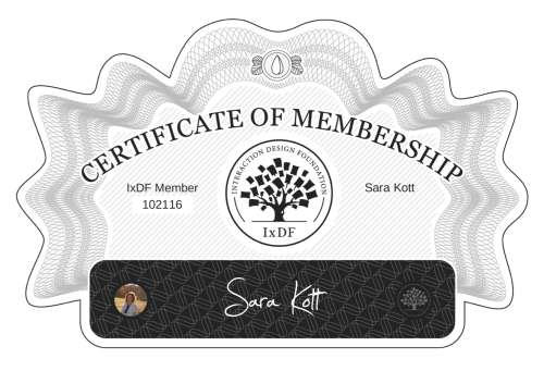 Sara's Certificate of membership
