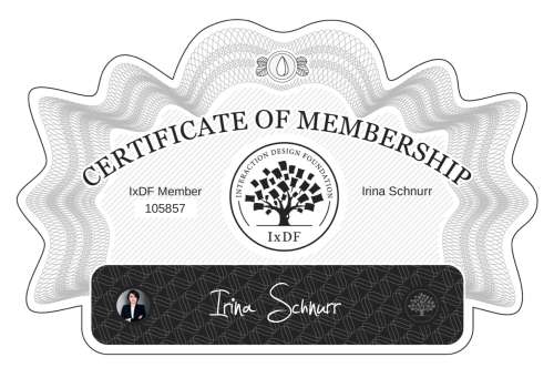 Irina's Certificate of membership
