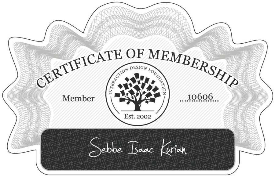 Sebbe Isaac Kurian: Certificate of Membership