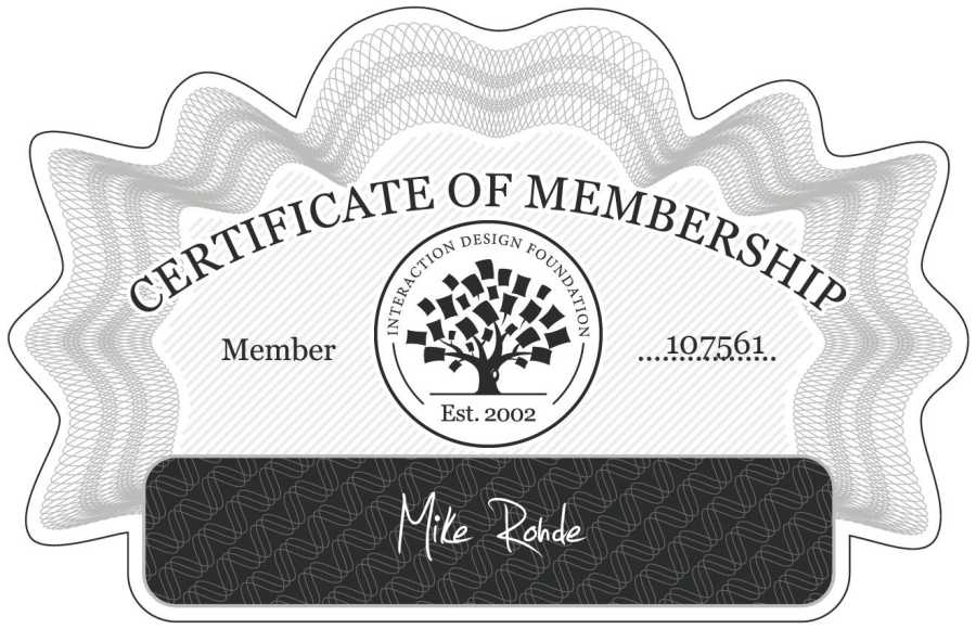 Mike Rohde: Certificate of Membership