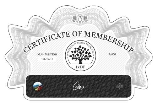 Gina's Certificate of membership