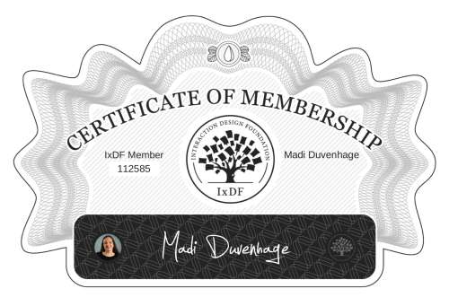 Madi's Certificate of membership