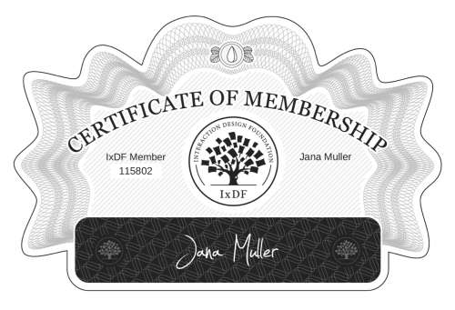 Jana's Certificate of membership
