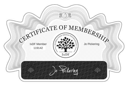 Jo Pickering's Certificate of membership