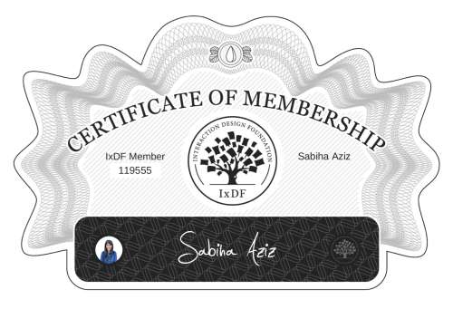 Sabiha's Certificate of membership