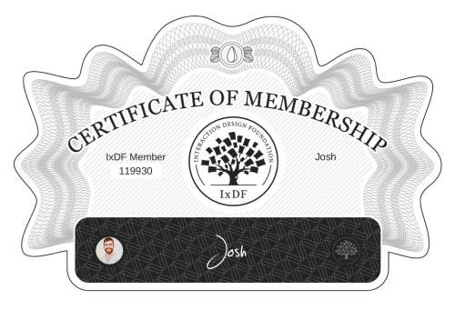 Josh's Certificate of membership