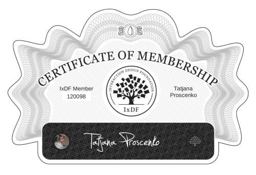 Tatjana's Certificate of membership
