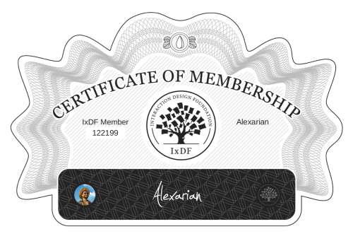Alexarian's Certificate of membership