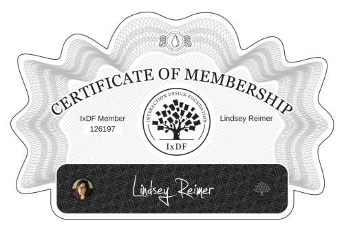 Lindsey's Certificate of membership