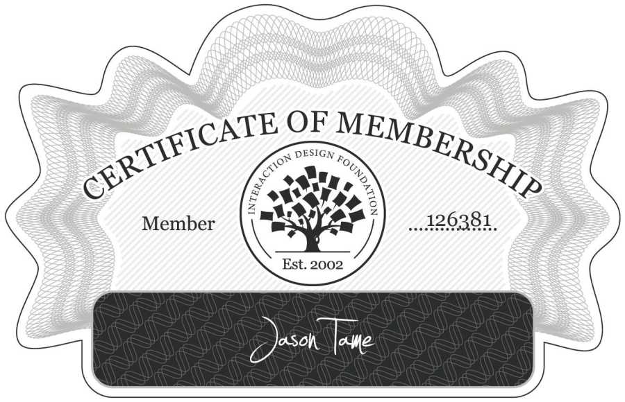 Jason Tame: Certificate of Membership