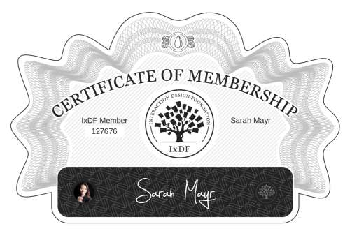 Sarah's Certificate of membership