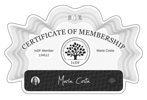 Maria's Certificate of membership