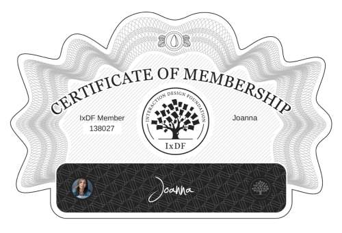 Joanna's Certificate of membership