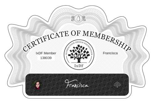 Francisca's Certificate of membership