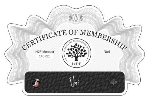 Nori's Certificate of membership