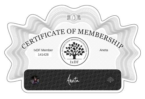 Aneta's Certificate of membership