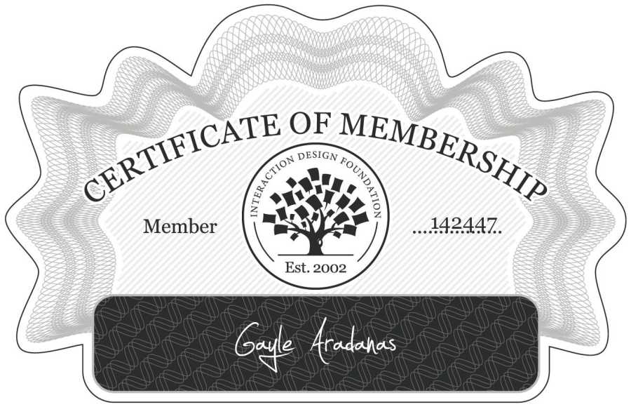 Gayle Aradanas: Certificate of Membership | IxDF