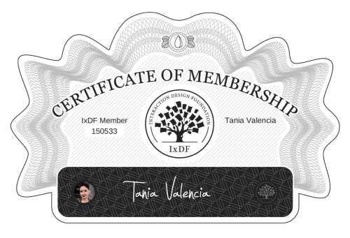 Tania's Certificate of membership