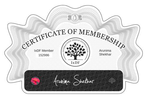 Arunima's Certificate of membership
