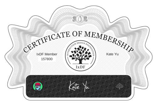 Kate's Certificate of membership