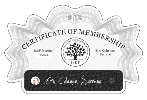 Erin's Certificate of membership
