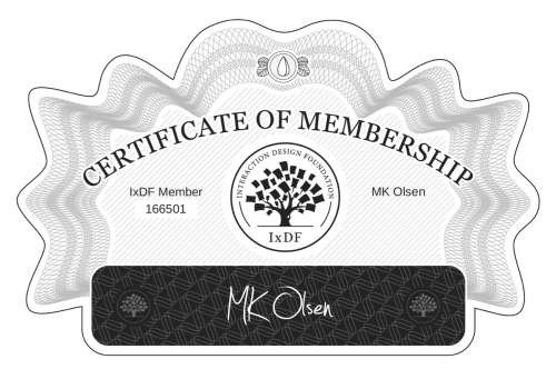 MK Olsen's Certificate of membership