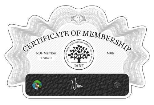 Nina's Certificate of membership