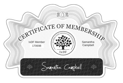 Samantha's Certificate of membership