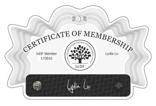 Lydia's Certificate of membership
