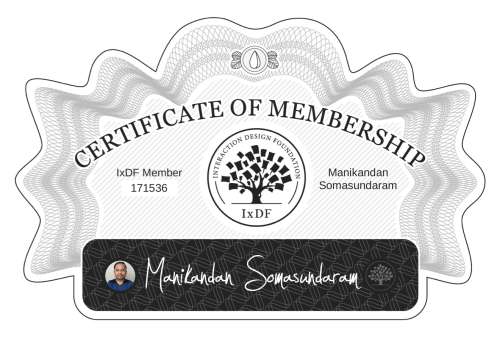 Manikandan's Certificate of membership
