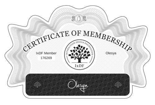 Olesya's Certificate of membership