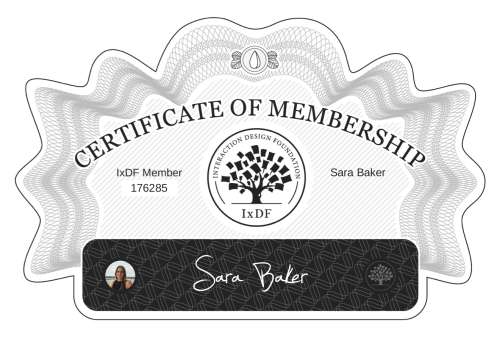 Sara's Certificate of membership