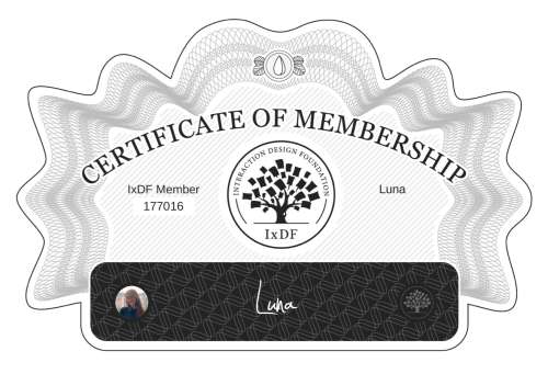 Luna's Certificate of membership