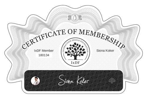 Siona's Certificate of membership