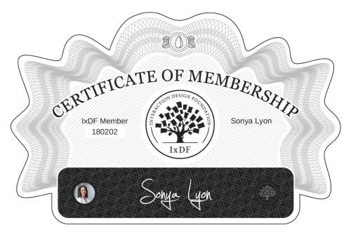 Sonya's Certificate of membership