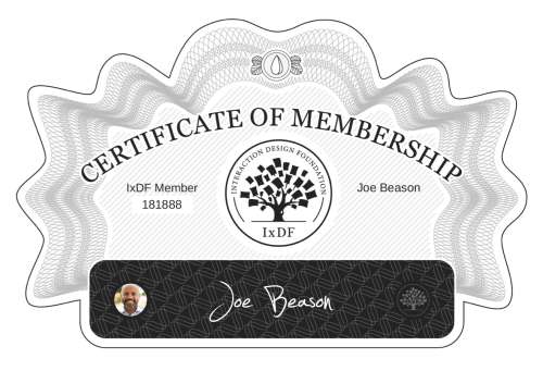 Joe's Certificate of membership