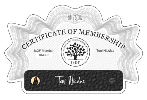 Toni's Certificate of membership