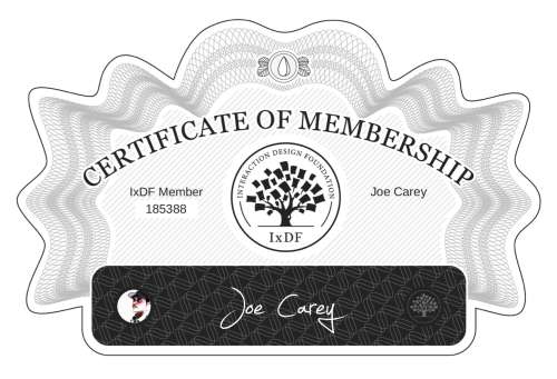 Joe's Certificate of membership